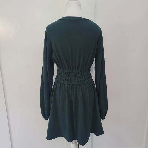 Lulus Size M Hunter Green Long Sleeve Mini Dress Babydoll Soft Romantic - Picture 4 of 10